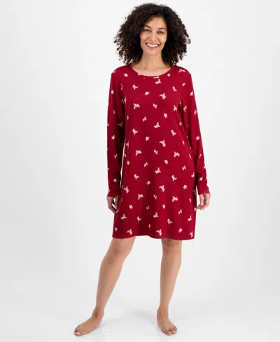 Charter Club Women's Jersey Printed Long Sleeve Sleepshirt In Red