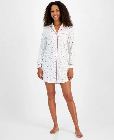 Charter Club Women's Jersey Printed Long Sleeve Sleepshirt In White
