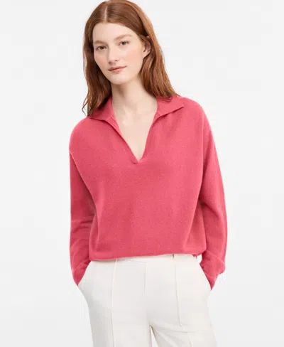 Charter Club Women's Johnny-collar Cashmere Long-sleeve Sweater, Macy's Exclusive In Red