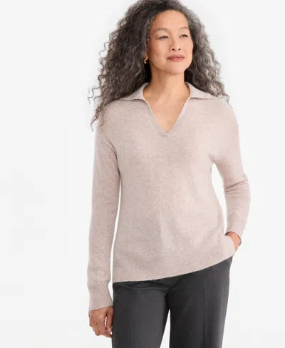Charter Club Women's Johnny-collar Cashmere Long-sleeve Sweater, Macy's Exclusive In Gray