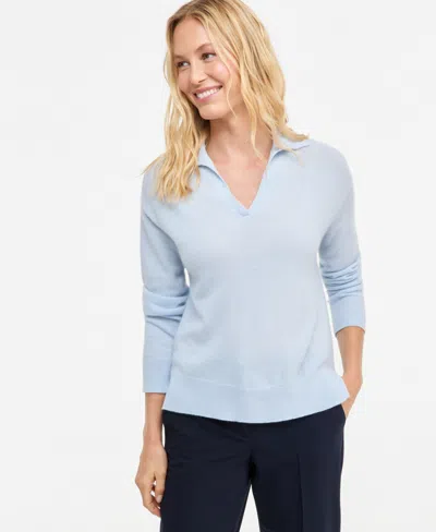 Charter Club Women's Johnny-collar Cashmere Long-sleeve Sweater, Macy's Exclusive In Blue