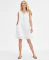 Charter Club Women's Lace-trim 100% Linen Mini Dress, Exclusively At Macy's In Bright White
