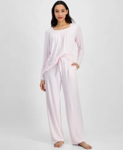 Charter Club Women's Lace-trim Henley Pajama Set, Created For Macy's In Baby Shower Pink