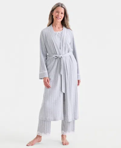 Charter Club Women's Lace-trim Pointelle Robe, Macy's Exclusive In Blue