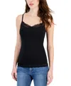 Charter Club Women's Lace-trim Shelf-bra Tank Top, Created For Macy's In Classic Black