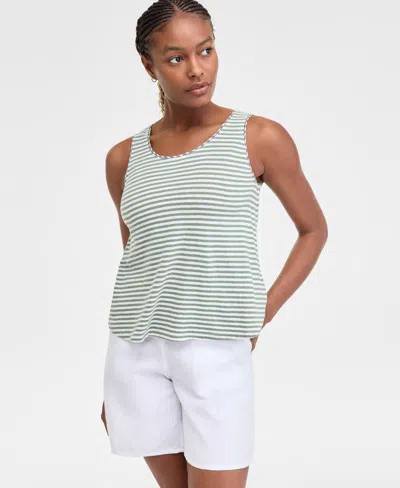 Charter Club Women's Linen Blend Scoop-neck Tank Top, Exclusively At Macy's In Cool Olive