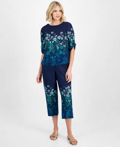 Charter Club Women's 100% Linen Ombre-print Cropped Pants, Exclusively At Macy's In Combo Intrepid Blue