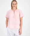 CHARTER CLUB WOMEN'S LINEN SHORT-SLEEVE PEASANT TOP, EXCLUSIVELY AT MACY'S
