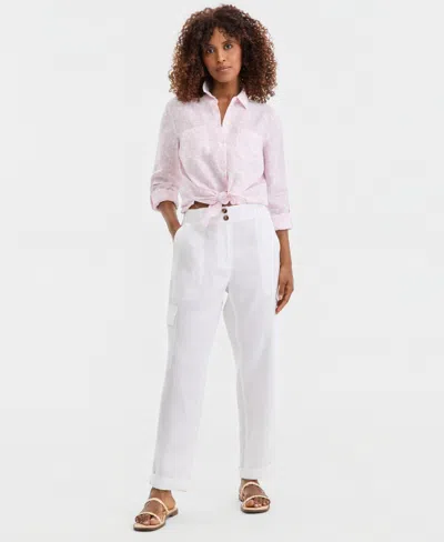 Charter Club Women's Linen Smocked Cargo Pants, Macy's Exclusive In White