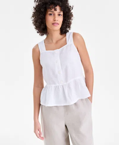 Charter Club Women's Linen Square-neck Peplum Top, Macy's Exclusive In White