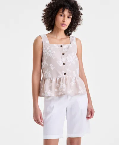 Charter Club Women's Linen Square-neck Peplum Top, Macy's Exclusive In White