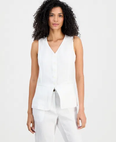 Charter Club Women's Linen V-neck Button-front Vest, Macy's Exclusive In White