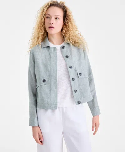 Charter Club Womens Linen Blend Field Jacket Created For Macys In Blue