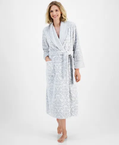 Charter Club Women's Long Embossed Plush Robe, Created For Macy's In Wallpaper Silver