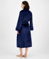 Charter Club Women's Long Plush Fleece-trim Robe, Created For Macy's In Blue