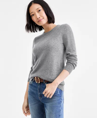 Charter Club Women's Long-sleeve 100% Cashmere Crewneck Sweater, Macy's Exclusive In Gray