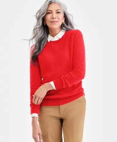 Charter Club Women's Long-sleeve 100% Cashmere Crewneck Sweater, Macy's Exclusive In Red