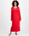 Charter Club Women's Long-sleeve Embroidered Knit Nightgown In Red