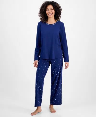 Charter Club Women's Long-sleeve Jersey Pajama Set In Blue