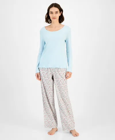 Charter Club Women's Long Sleeve Pointelle Tee In Blue