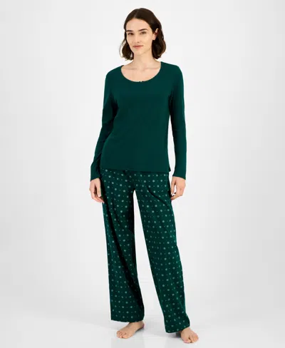 Charter Club Women's Long Sleeve Pointelle Tee In Green