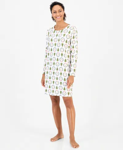 Charter Club Women's Long Sleeve Soft Knit Sleepshirt, Macy's Exclusive In Wreaths Trees