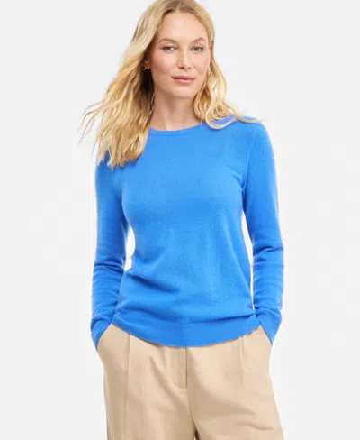 Charter Club Women's Long-sleeve 100% Cashmere Crewneck Sweater, Macy's Exclusive In Blue