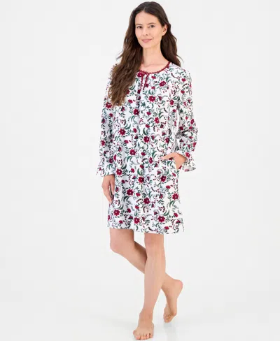 Charter Club Women's Long-sleeve Cotton-blend Scoop-neck Flannel Chemise, Macy's Exclusive In Chintz Floral