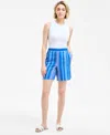 Charter Club Women's Magnolia Linen Striped Shorts, Exclusively At Macy's In Vibrant Blue