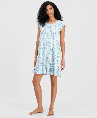 Charter Club Women's Mother's Day Printed Cotton Short Sleep Gown, Macy's Exclusive In Blue