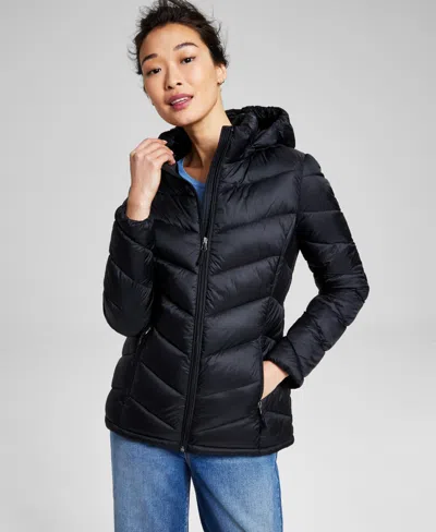 Charter Club Plus Size Packable Hooded Puffer Coat, Created For Macy's In Black