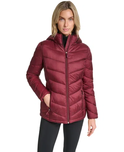 Charter Club Women's Packable Hooded Puffer Coat, Created For Macy's In Burgundy