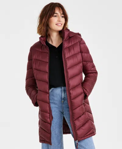 Charter Club Women's Packable Hooded Puffer Coat, Created For Macy's In Garnet