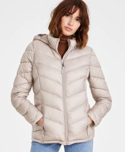Charter Club Women's Packable Hooded Puffer Coat, Created For Macy's In Oatmeal