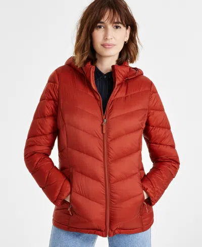 Charter Club Women's Packable Hooded Puffer Coat, Created For Macy's In Red