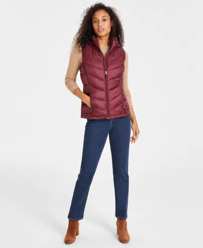 Charter Club Women's Packable Hooded Puffer Vest, Created For Macy's In Burgundy