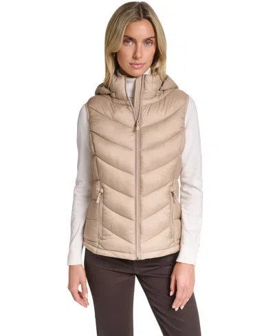 Charter Club Women's Packable Hooded Puffer Vest, Created For Macy's In Neutral