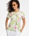 Charter Club Women's Palm Beach Printed Linen-blend Crewneck T-shirt, Exclusively At Macy's In Palm Beach