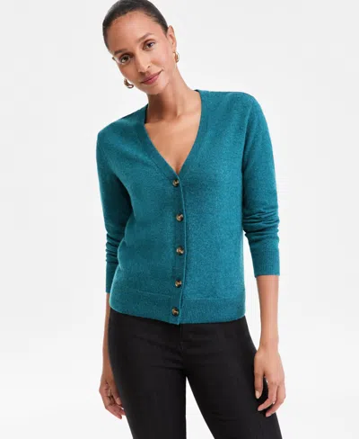 Charter Club Women's Petite 100% Cashmere Cardigan, Created For Macy's In Blue