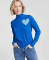 Charter Club Women's Petite Cashmere Bisou Mock Neck Sweater, Created For Macy's In Bright Marine Combo