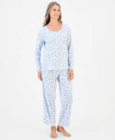 Charter Club Women's Pima Cotton Long-sleeve Scoop Neck Pajama Top And Pants Set, Macy's Exclusive In Delicate Cardinal