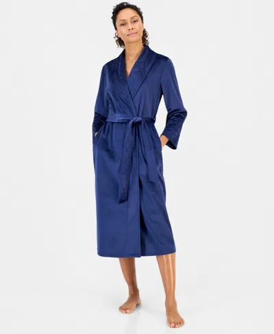 Charter Club Women's Plush Velour Long-sleeve Robe, Macy's Exclusive In Dark Blue