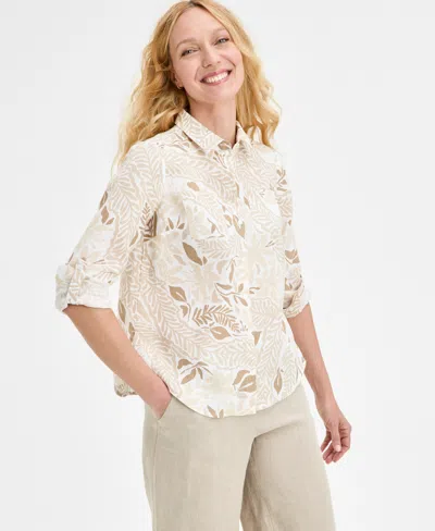 Charter Club Women's Printed 100% Linen Roll-tab Shirt, Exclusively At Macy's