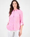 Charter Club Women's Printed 100% Linen Roll-tab Shirt, Exclusively At Macy's In Pink