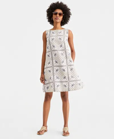 Charter Club Women's Printed 100% Linen Sleeveless Shift Dress, Macy's Exclusive In White