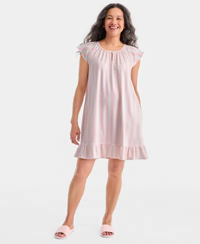 Charter Club Women's Printed Cotton Short Sleep Gown, Macy's Exclusive In Pink
