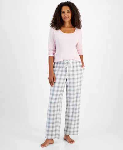 Charter Club Women's Printed Fleece Pajama Pants, Created For Macy's In Fuzzy Plaid Gry