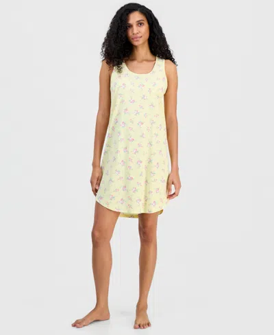 Charter Club Women's Printed Jersey Tank Sleepshirt, Exclusively At Macy's In Yellow