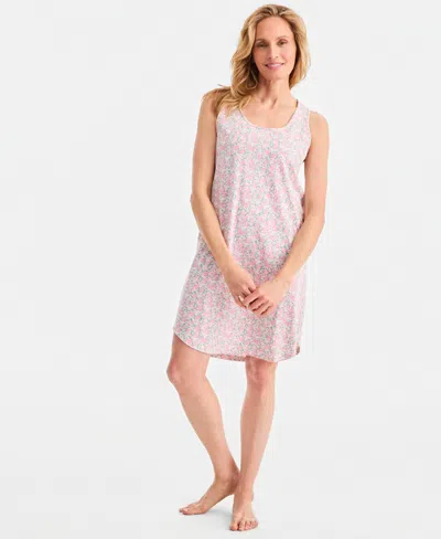 Charter Club Women's Printed Jersey Tank Sleepshirt, Exclusively At Macy's In Neutral