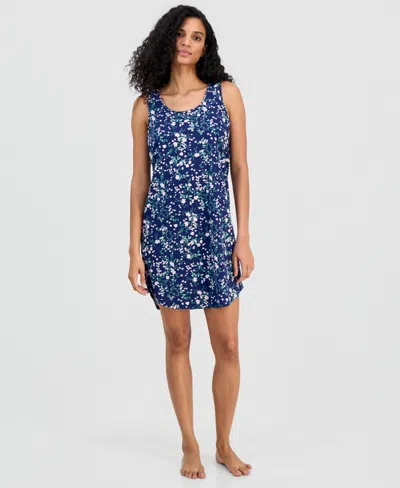 Charter Club Women's Printed Jersey Tank Sleepshirt, Exclusively At Macy's In Blue
